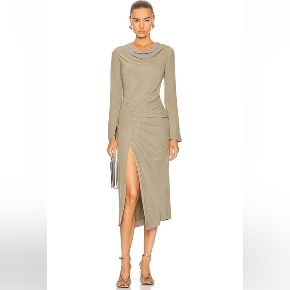 Jonathan Simkhai Bryanna Green Military Long Sleeve Formal Midi Dress Size 4